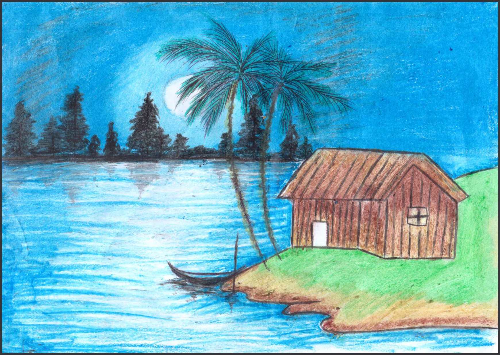 نقاشی شماره ۴- زهرا اسماعیل زاده ۱۷ ساله – موضوع :نعمتهای خدا (دریا یکی از نعمتهایی است که خدا به ما اعطا کرده)