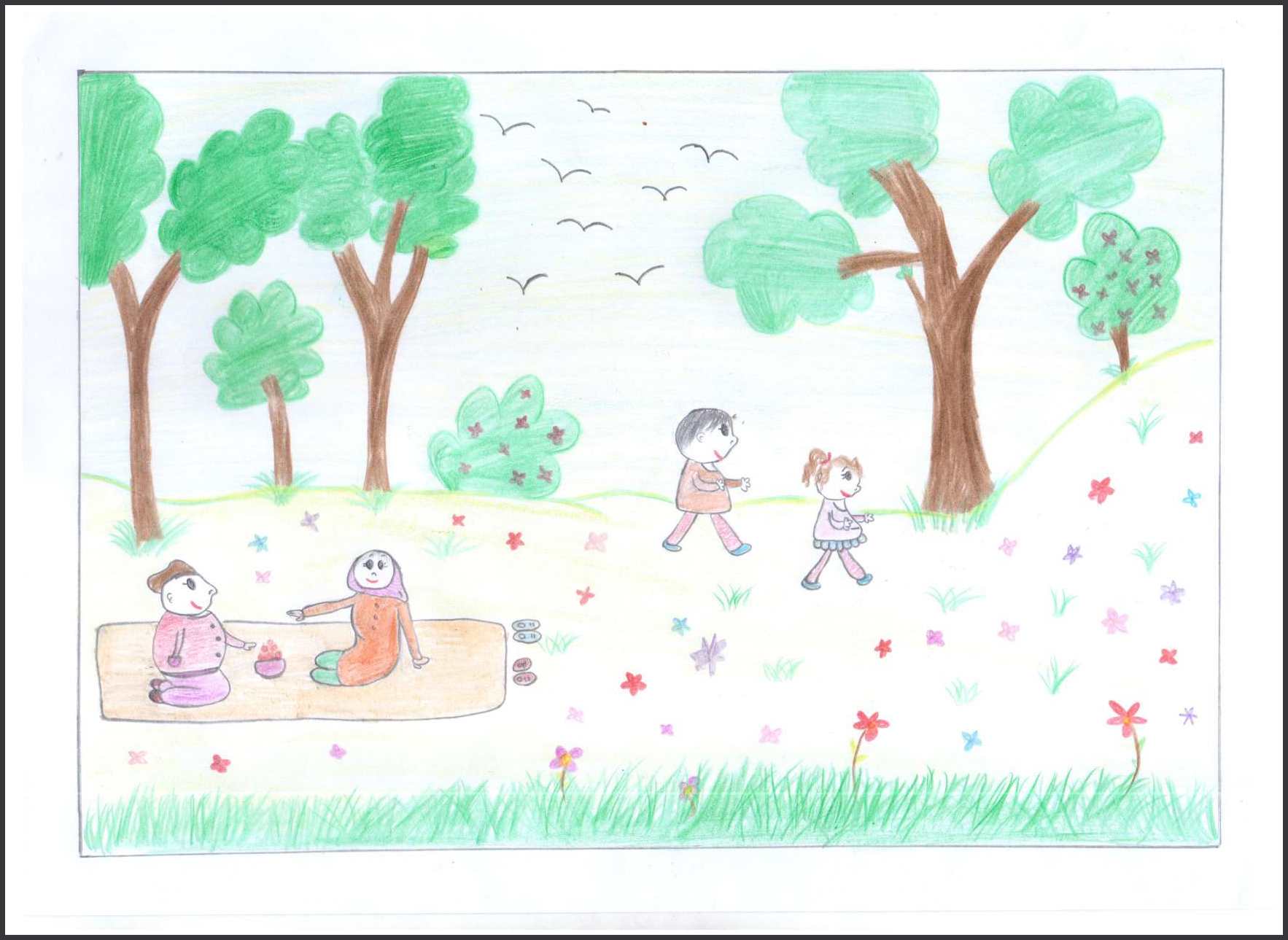نقاشی شماره ۷- سحر قربانی ۱۴ ساله – ویای من (کنار پدر و مادرم گردش برویم)