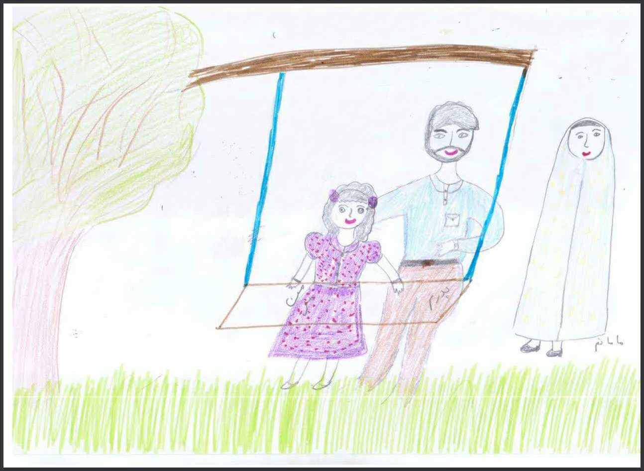 نقاشی شماره ۱۰- معصومه مهدوی ۸ ساله – موضوع : رویای من (پدر)
